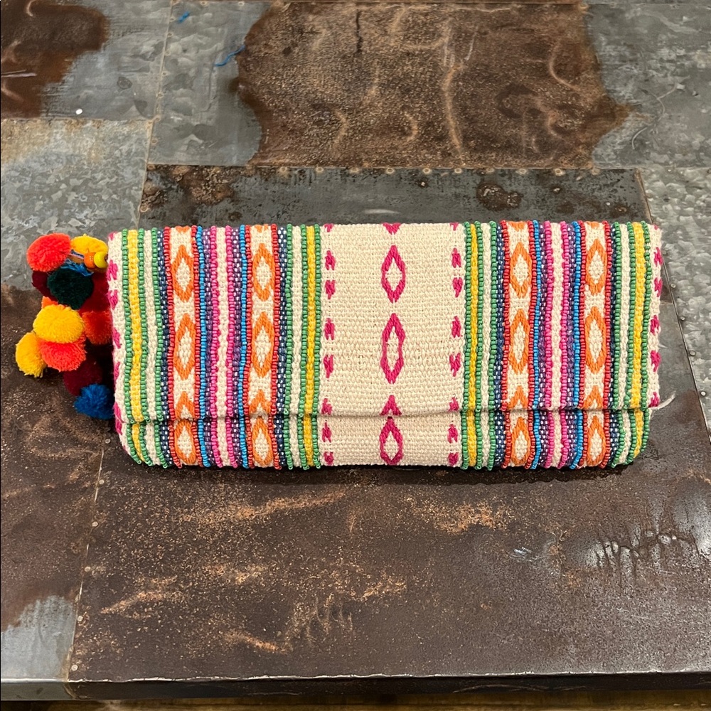 Roberta Roller Rabbit | Beaded Clutch Purse Handbag with Pom Poms